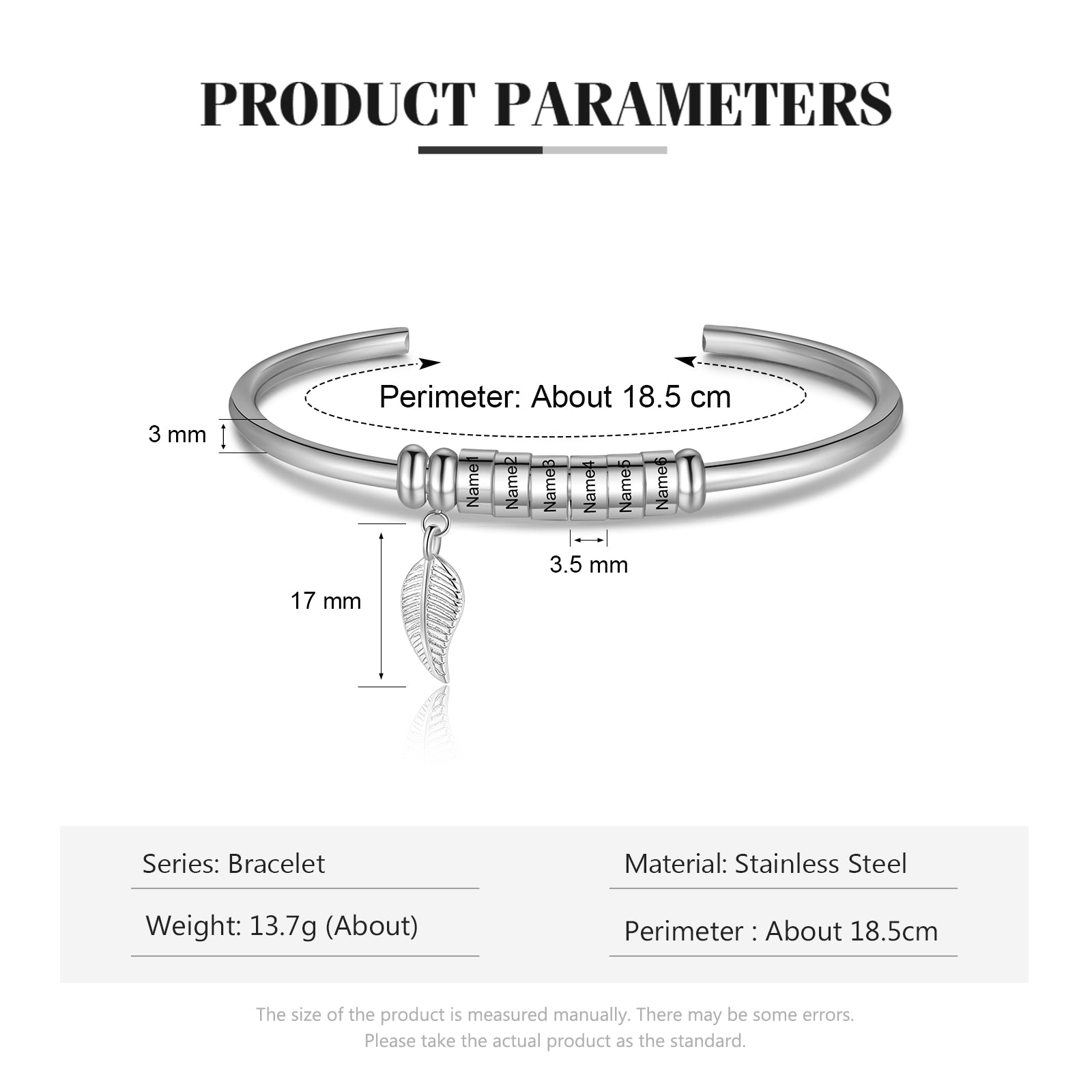Personalized Stainless Steel Leaf Name Bracelet