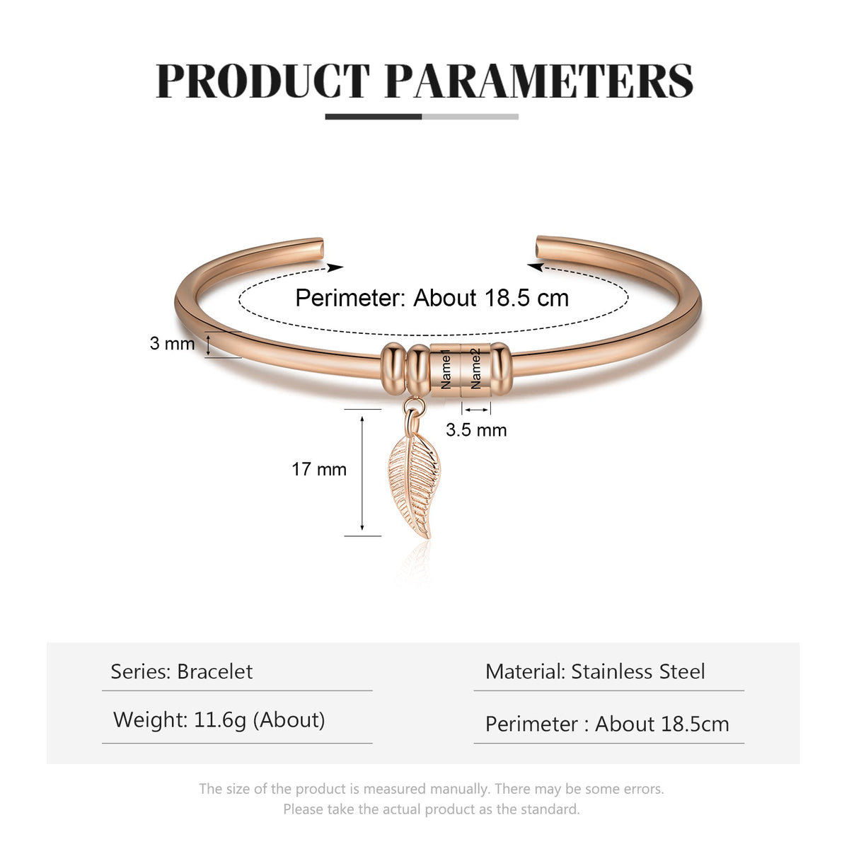 Personalized Stainless Steel Leaf Name Bracelet
