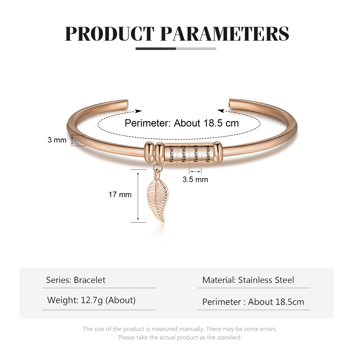 Personalized Stainless Steel Leaf Name Bracelet