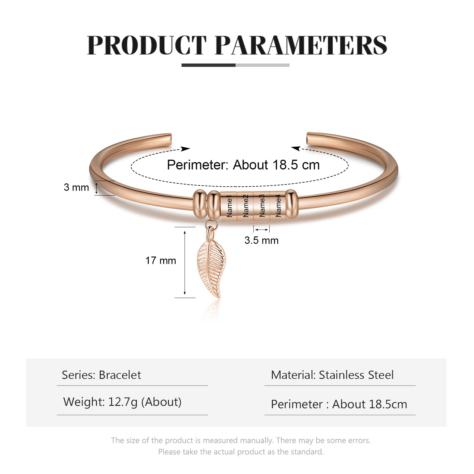 Personalized Stainless Steel Leaf Name Bracelet
