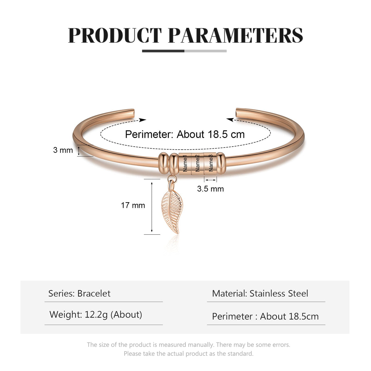 Personalized Stainless Steel Leaf Name Bracelet