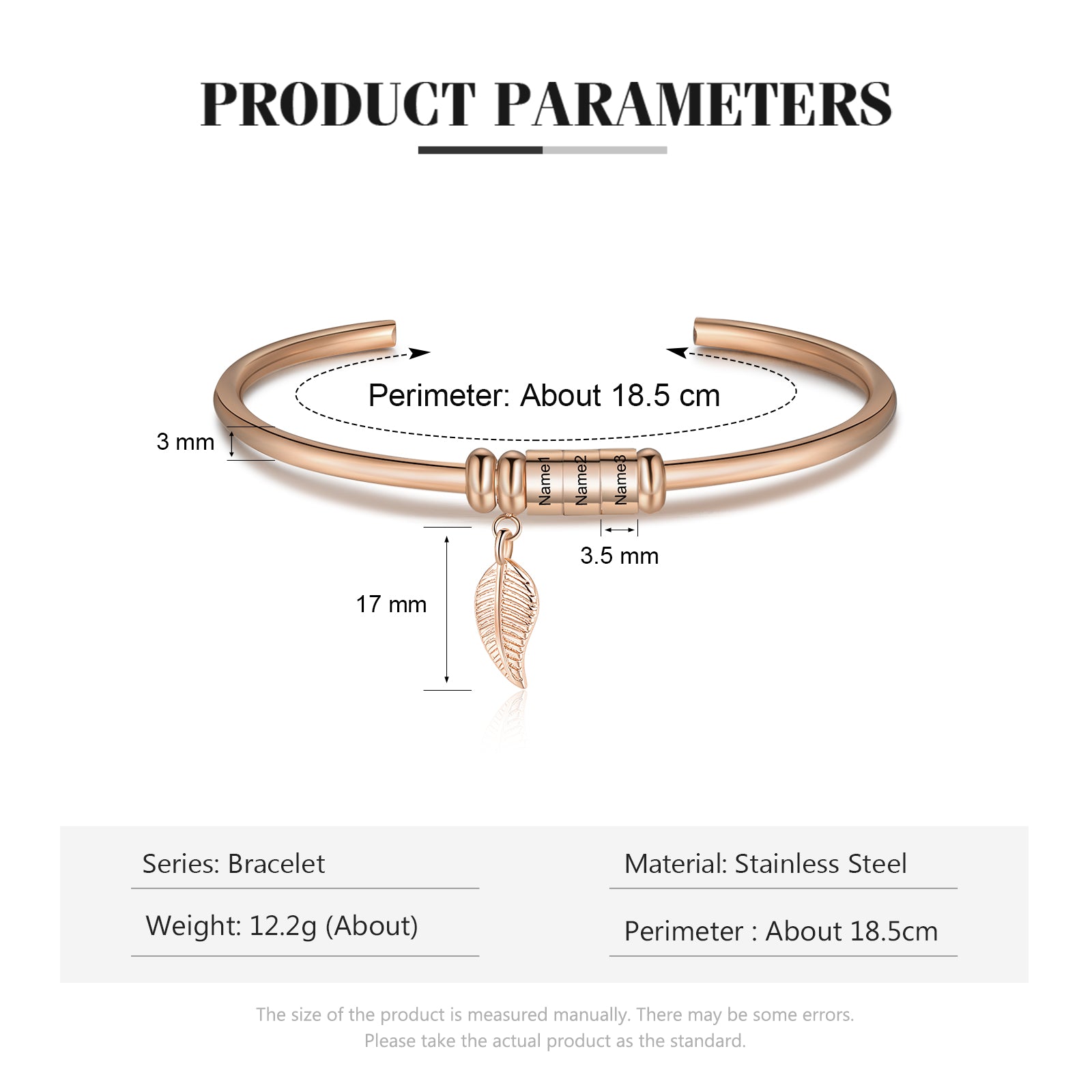 Personalized Stainless Steel Leaf Name Bracelet