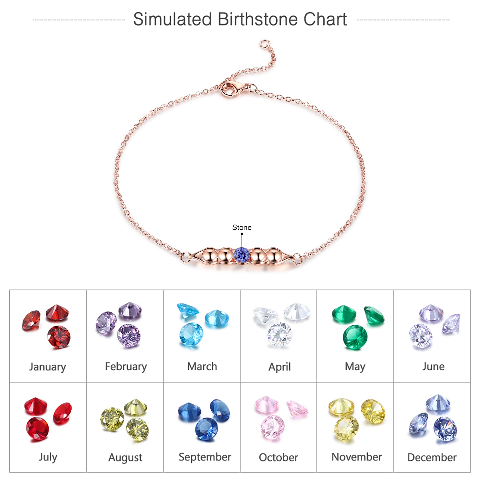 Rhodium Plated Birthstone Bracelet