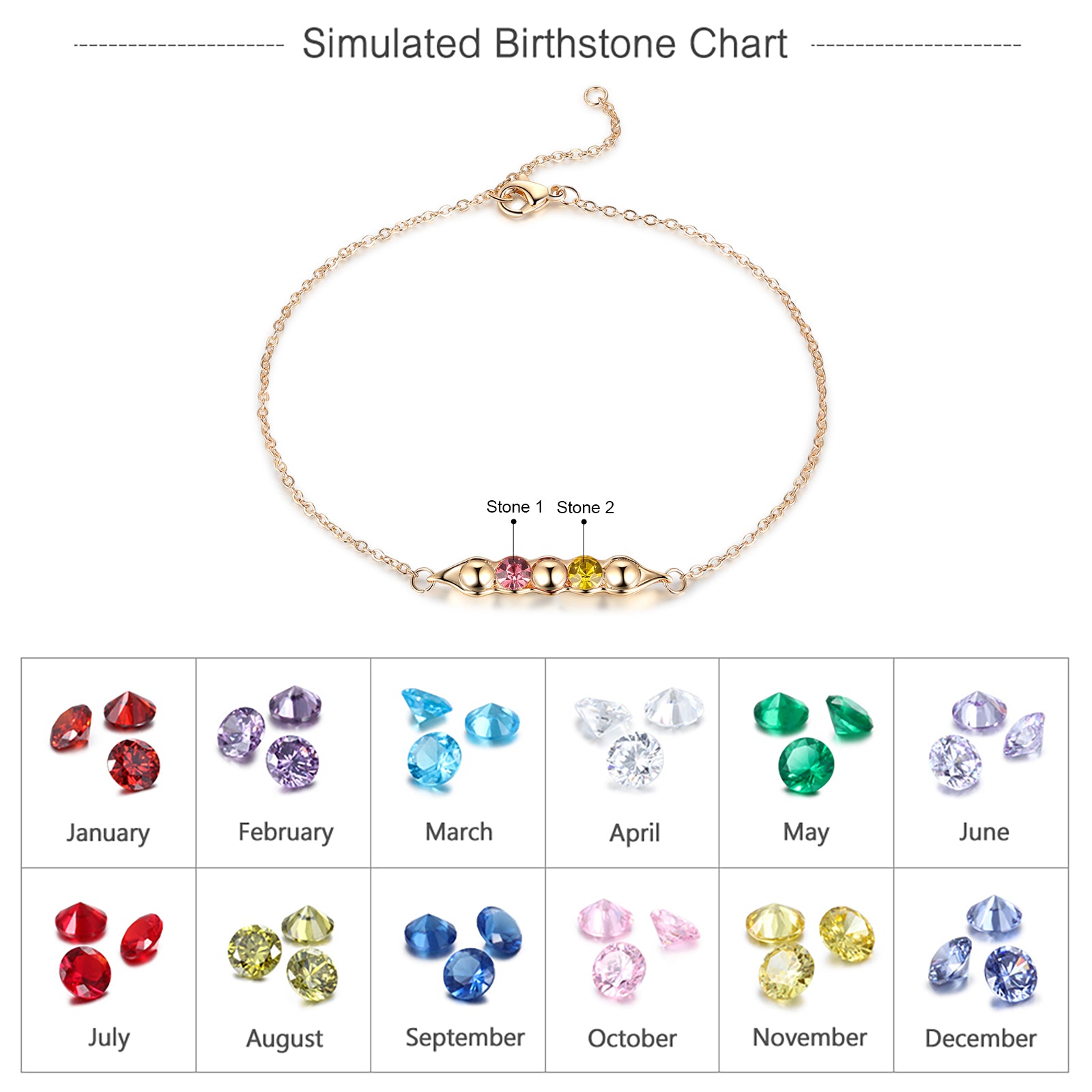 Rhodium Plated Birthstone Bracelet