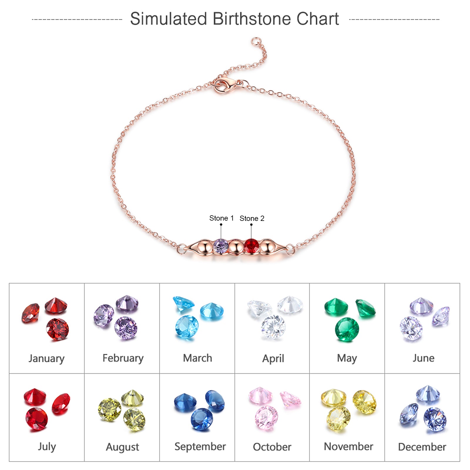 Rhodium Plated Birthstone Bracelet