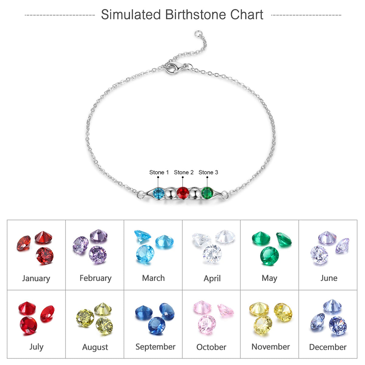 Rhodium Plated Birthstone Bracelet