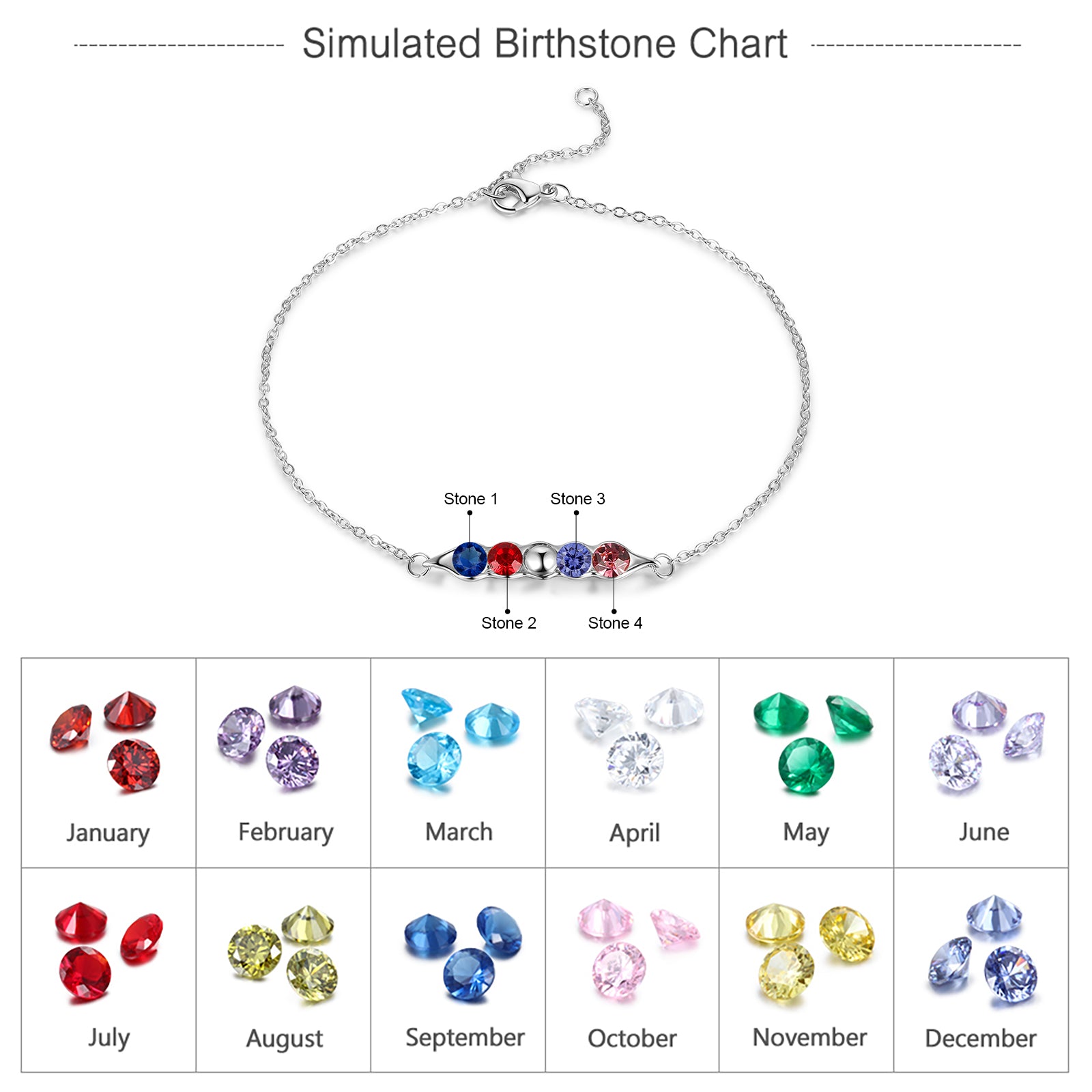 Rhodium Plated Birthstone Bracelet