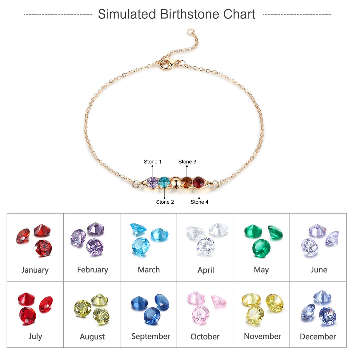 Rhodium Plated Birthstone Bracelet