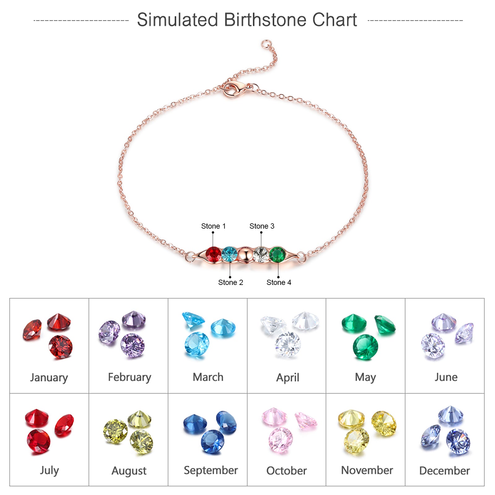 Rhodium Plated Birthstone Bracelet
