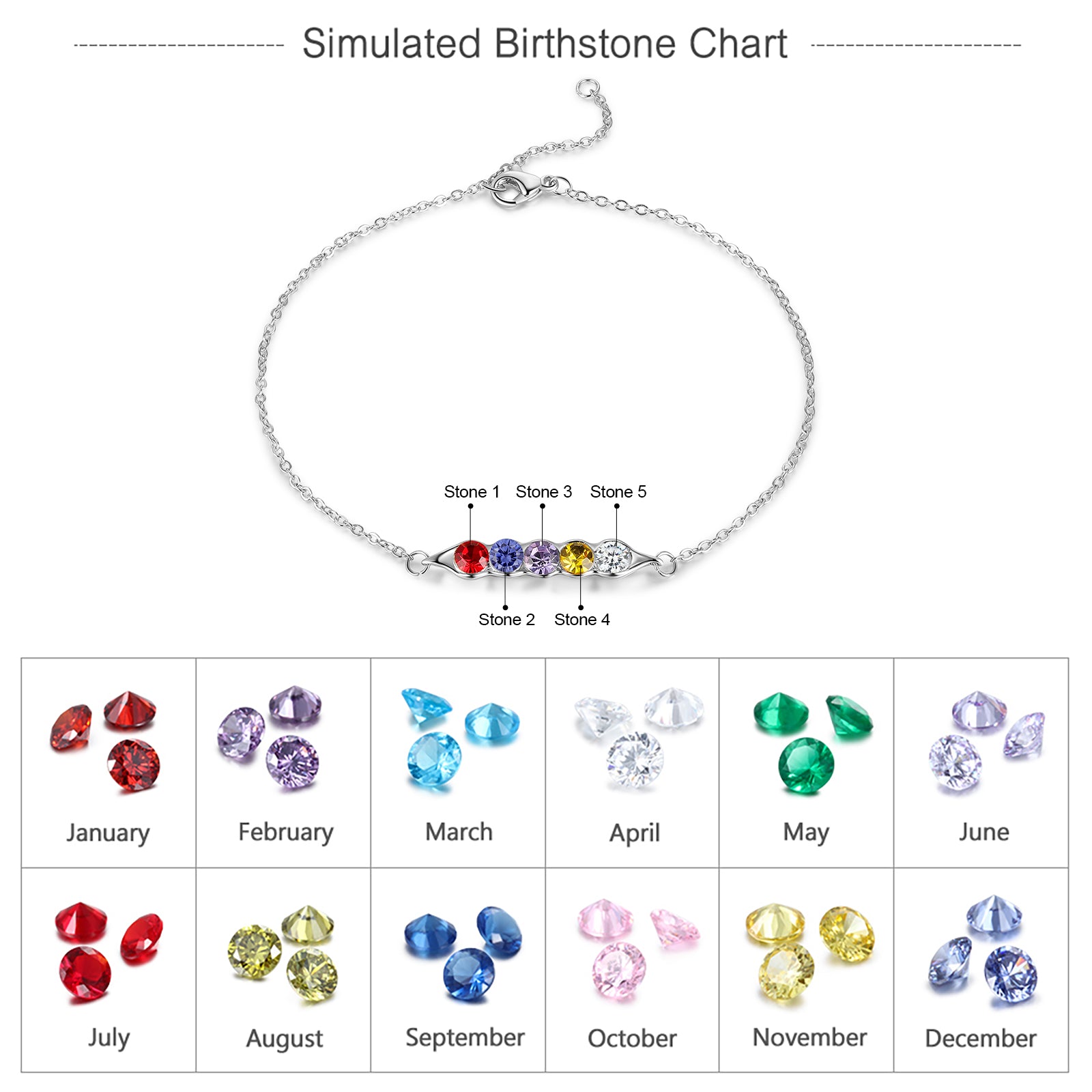 Rhodium Plated Birthstone Bracelet