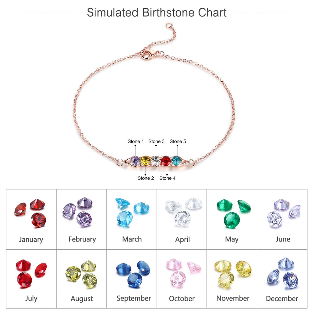 Rhodium Plated Birthstone Bracelet