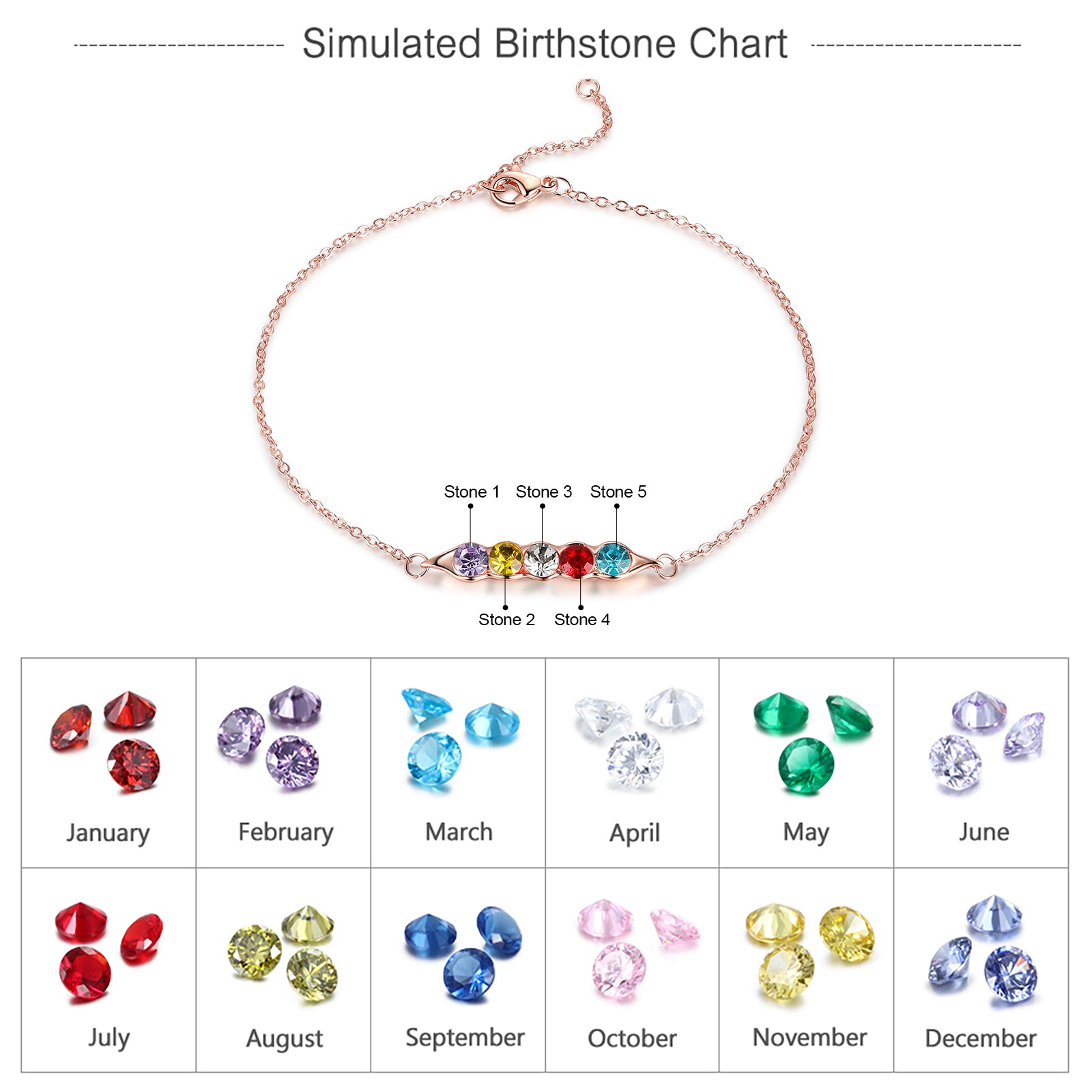 Rhodium Plated Birthstone Bracelet