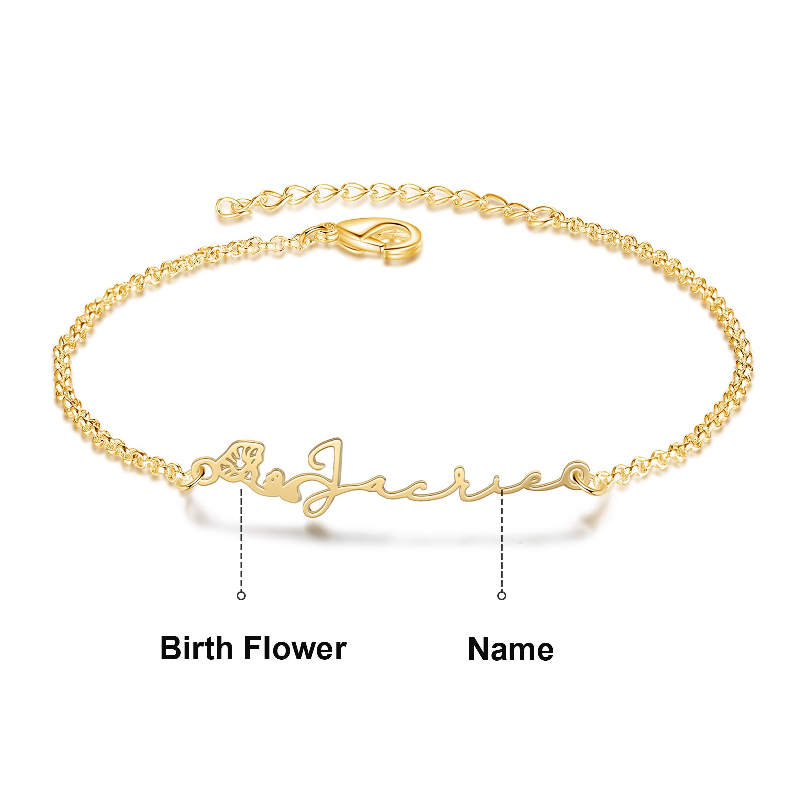 Custom Copper Birthflower Name Bracelet