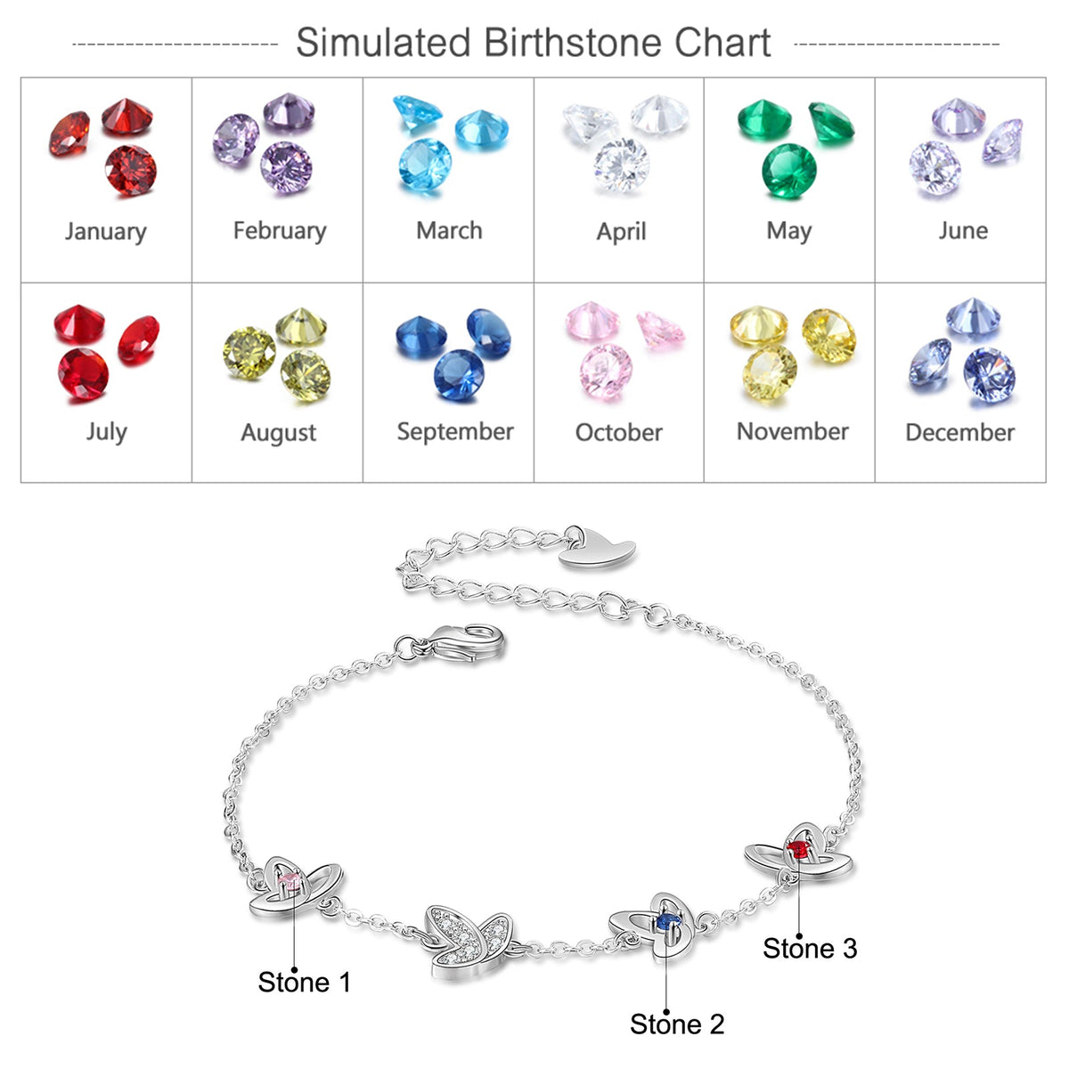 Personalized  Rhodium Plated Butterfly Bracelet