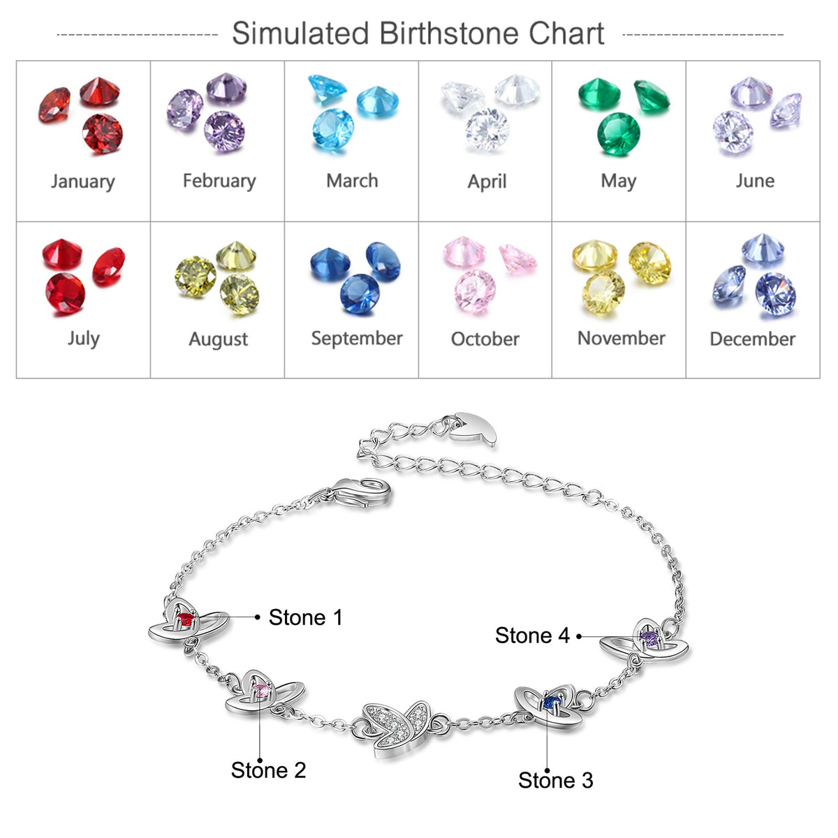 Personalized  Rhodium Plated Butterfly Bracelet