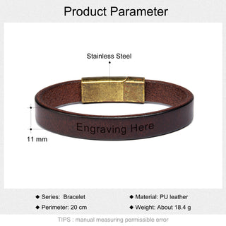 Personalized  Stainless Steel PU Leather Bracelet