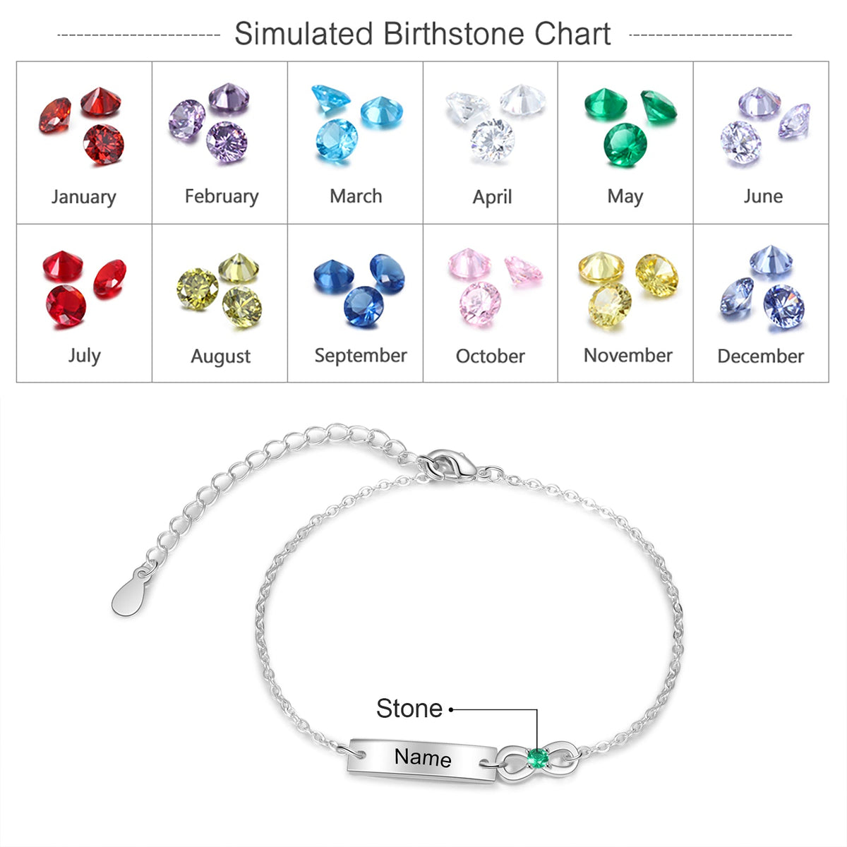 Birthstone Rhodium Plated Bracelet