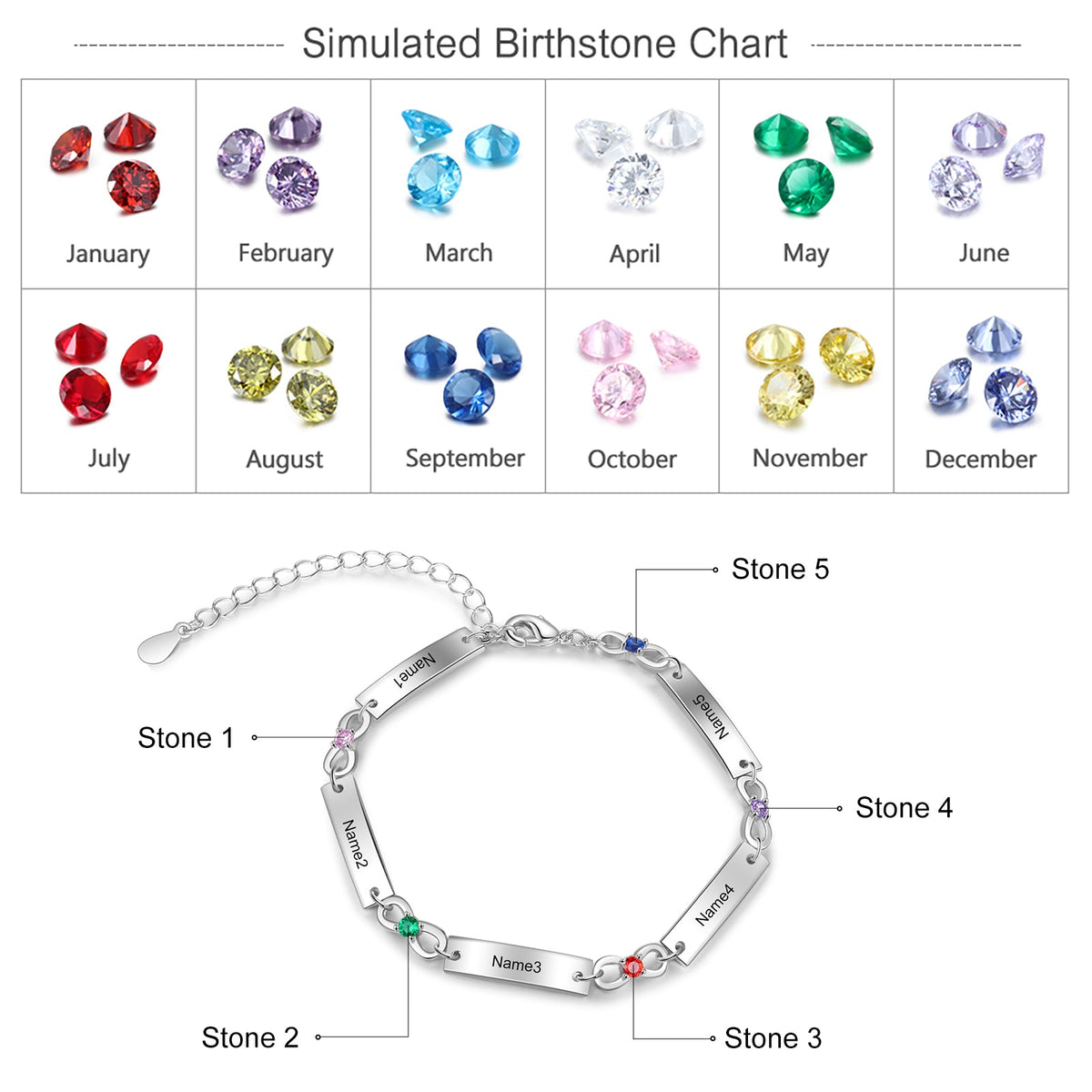 Birthstone Rhodium Plated Bracelet