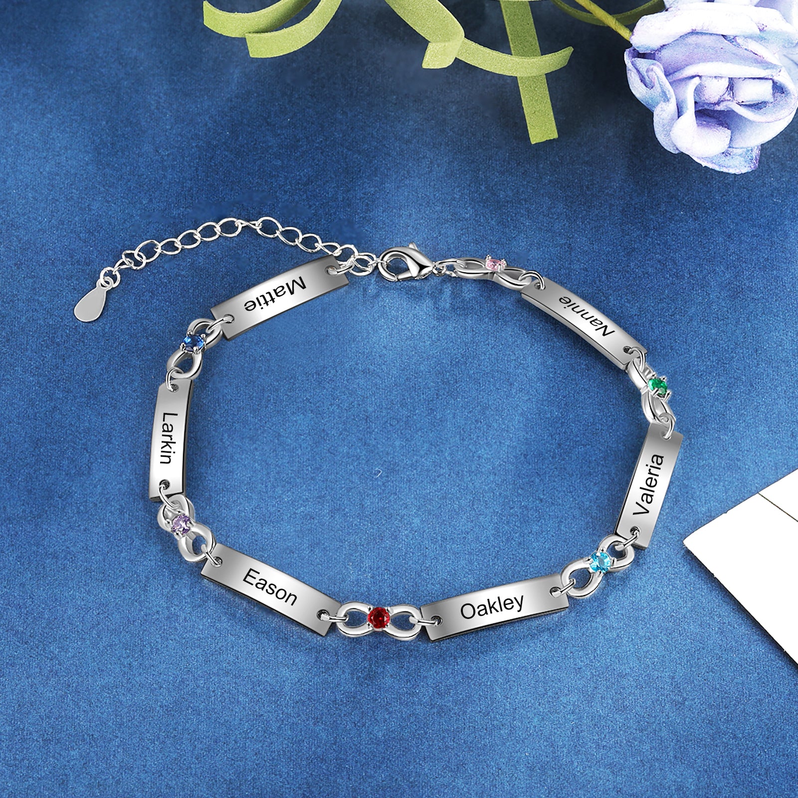 Birthstone Rhodium Plated Bracelet