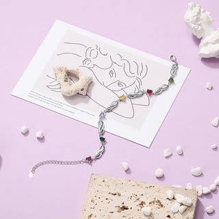 Rhodium Plated Birthstone Name Bracelet