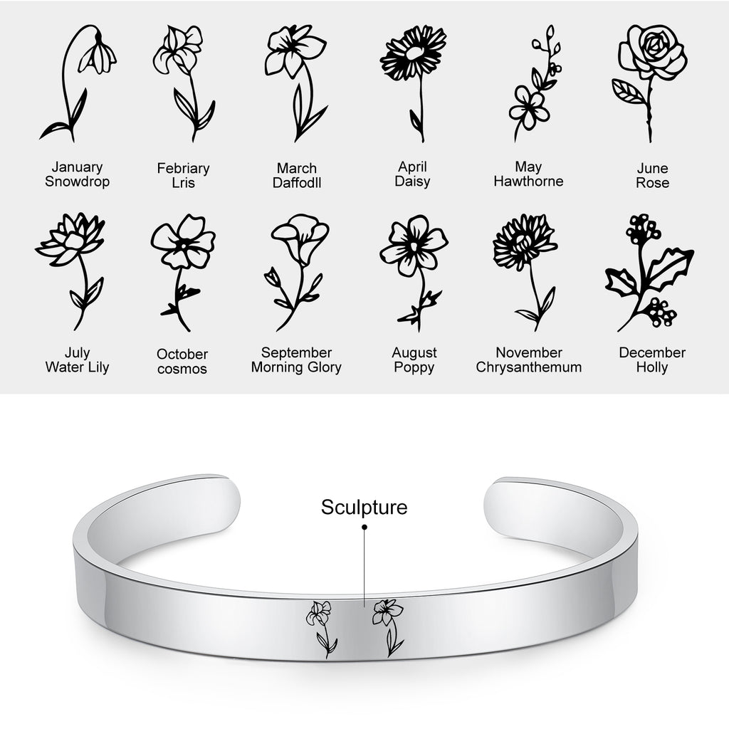 Stainless Steel Birthflower Bracelet