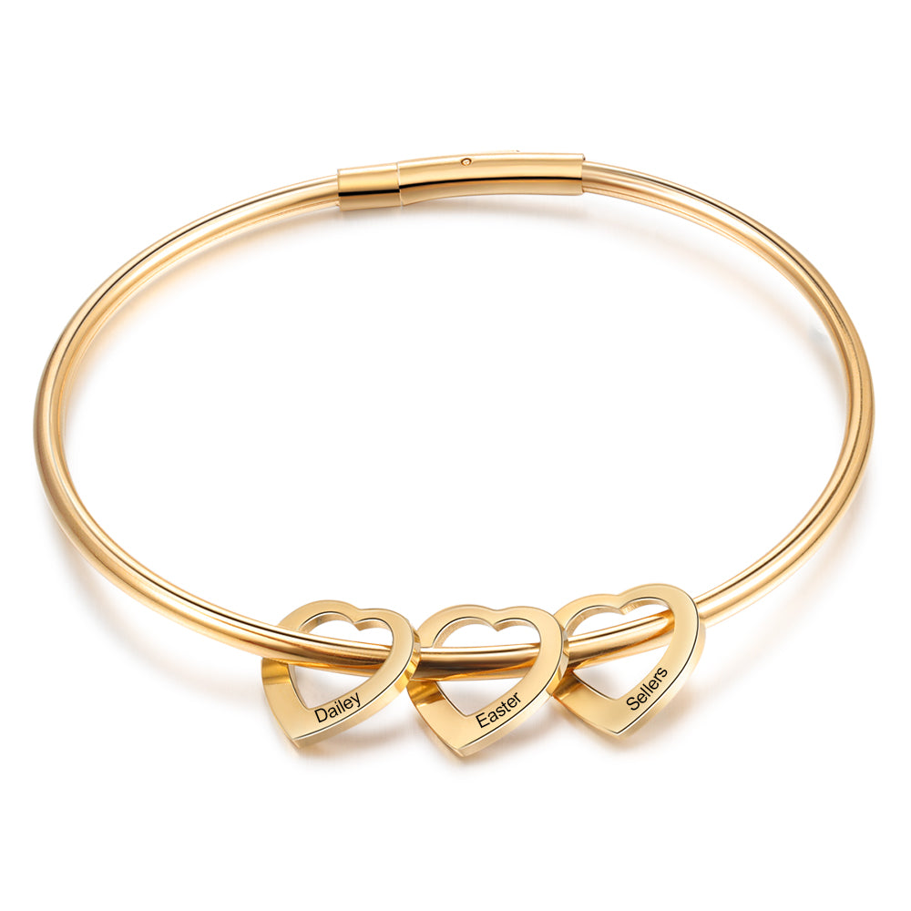 Custom Stainless Steel Heart Bangle Bracelet