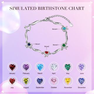 Rhodium Plated Heart Shape Birthstone Bracelet