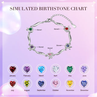Rhodium Plated Heart Shape Birthstone Bracelet