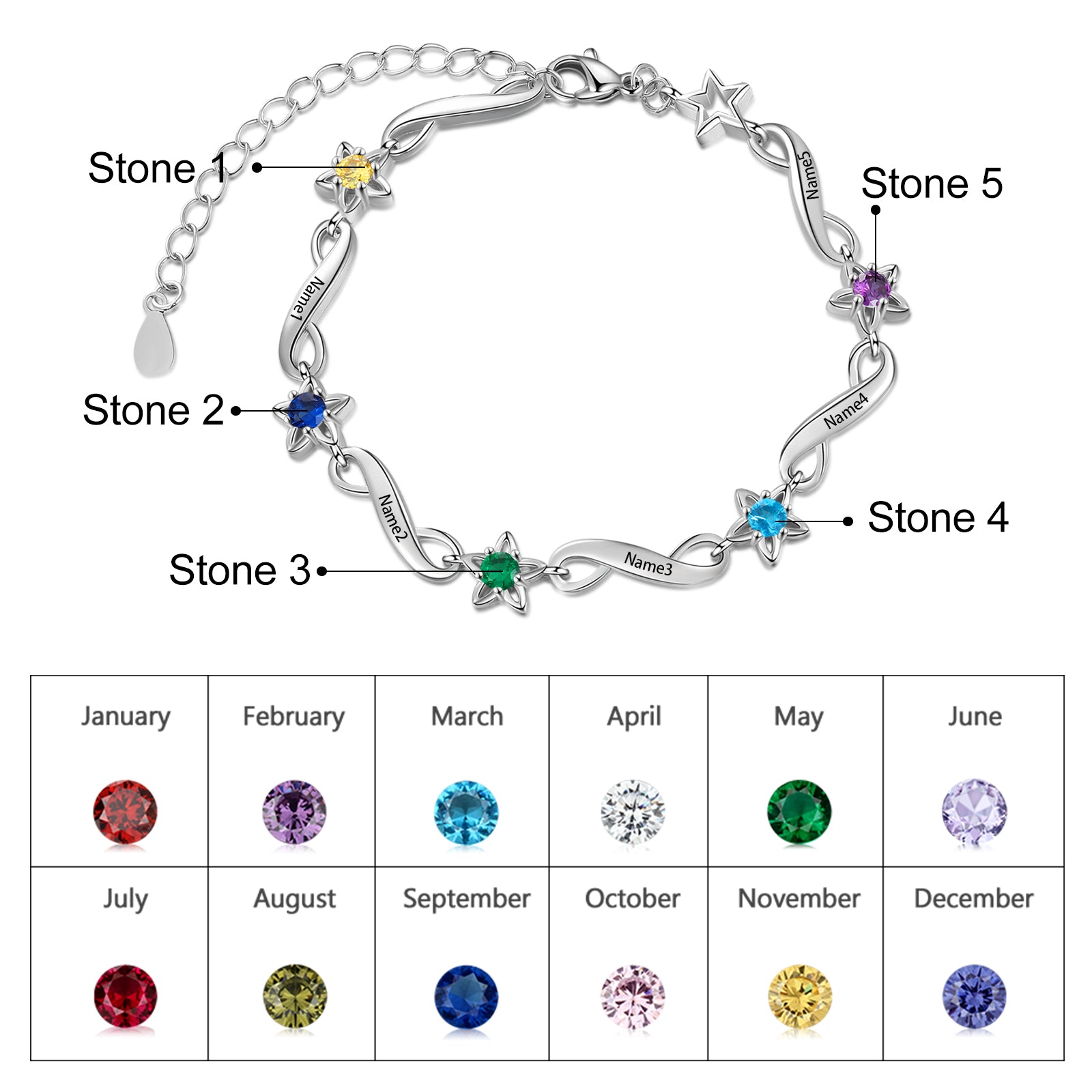 Rhodium Plated Birthstone Bracelet