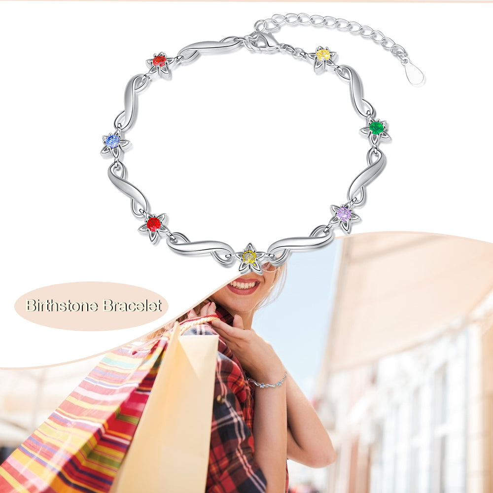 Rhodium Plated Birthstone Bracelet