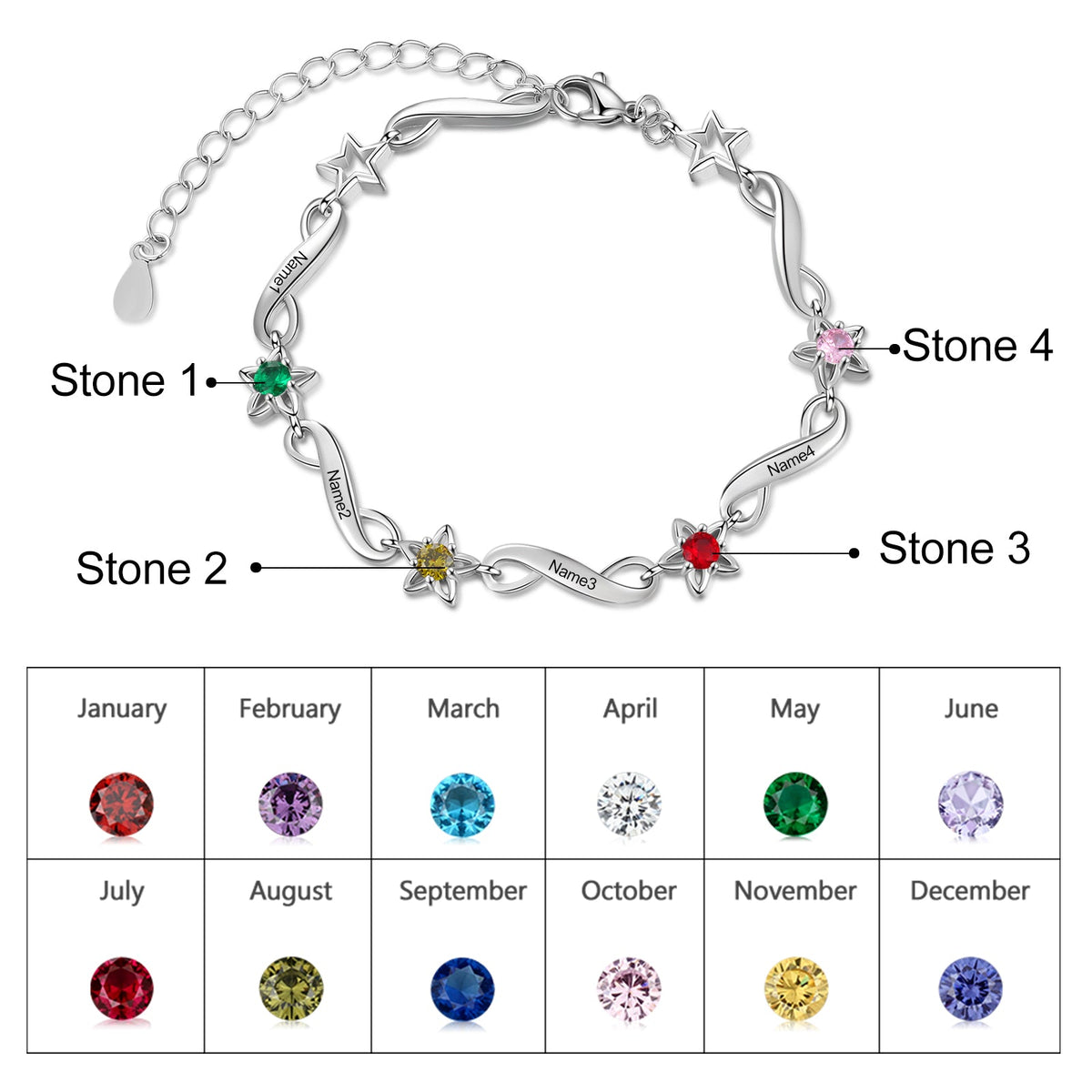 Rhodium Plated Birthstone Bracelet