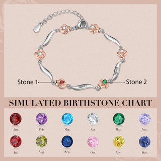 Rhodium Plated Rose Birthstone Bracelet