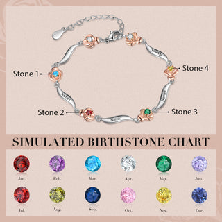 Rhodium Plated Rose Birthstone Bracelet