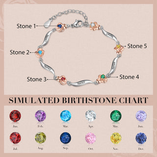 Rhodium Plated Rose Birthstone Bracelet