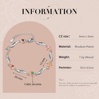 Rhodium Plated Rose Birthstone Bracelet