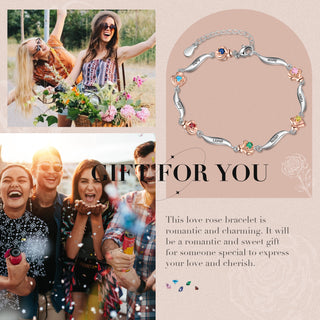 Rhodium Plated Rose Birthstone Bracelet