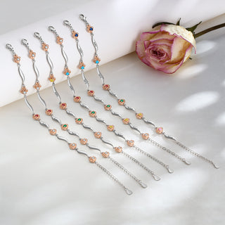 Rhodium Plated Rose Birthstone Bracelet