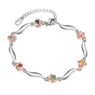 Rhodium Plated Rose Birthstone Bracelet