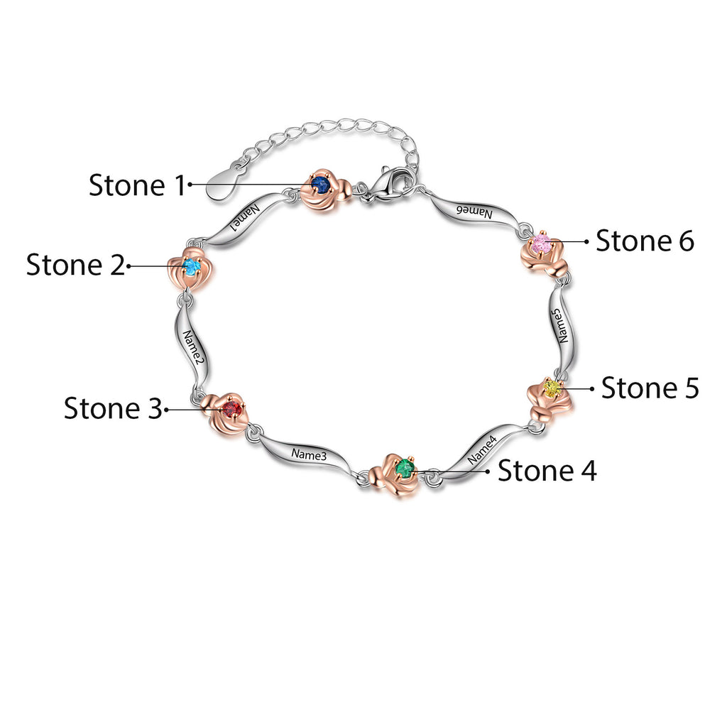 Rhodium Plated Rose Birthstone Bracelet