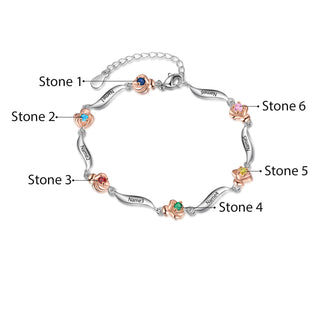 Rhodium Plated Rose Birthstone Bracelet