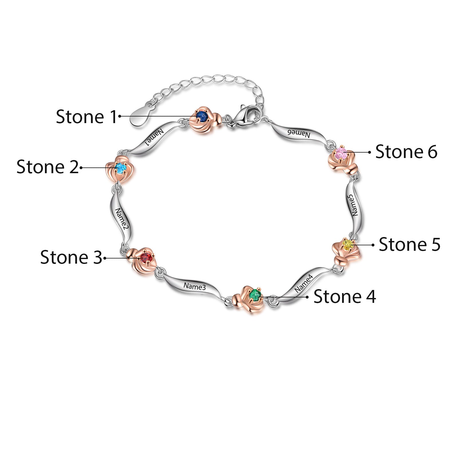 Rhodium Plated Rose Birthstone Bracelet