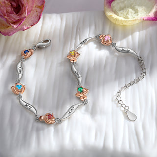 Rhodium Plated Rose Birthstone Bracelet