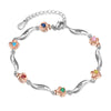 Rhodium Plated Rose Birthstone Bracelet
