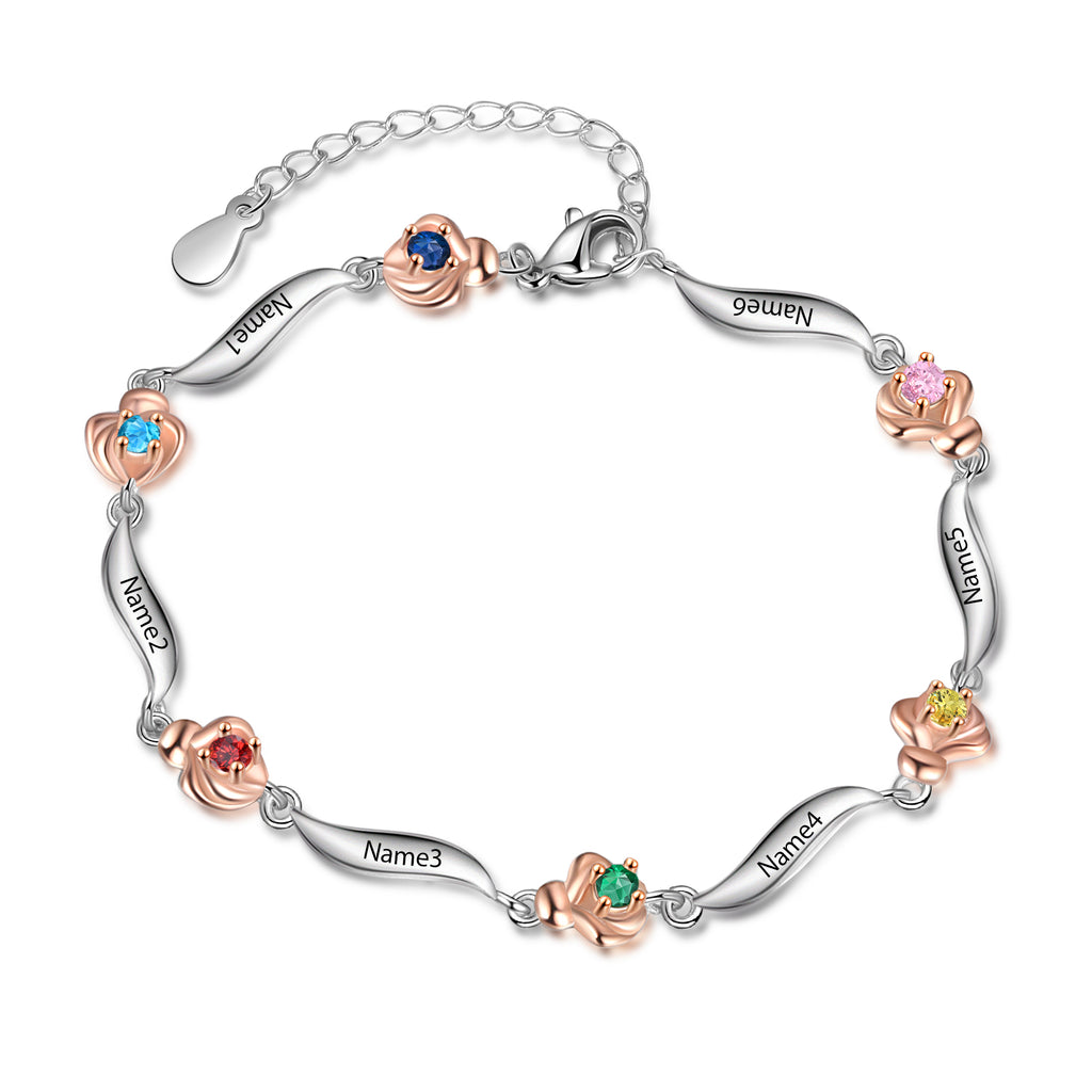 Rhodium Plated Rose Birthstone Bracelet