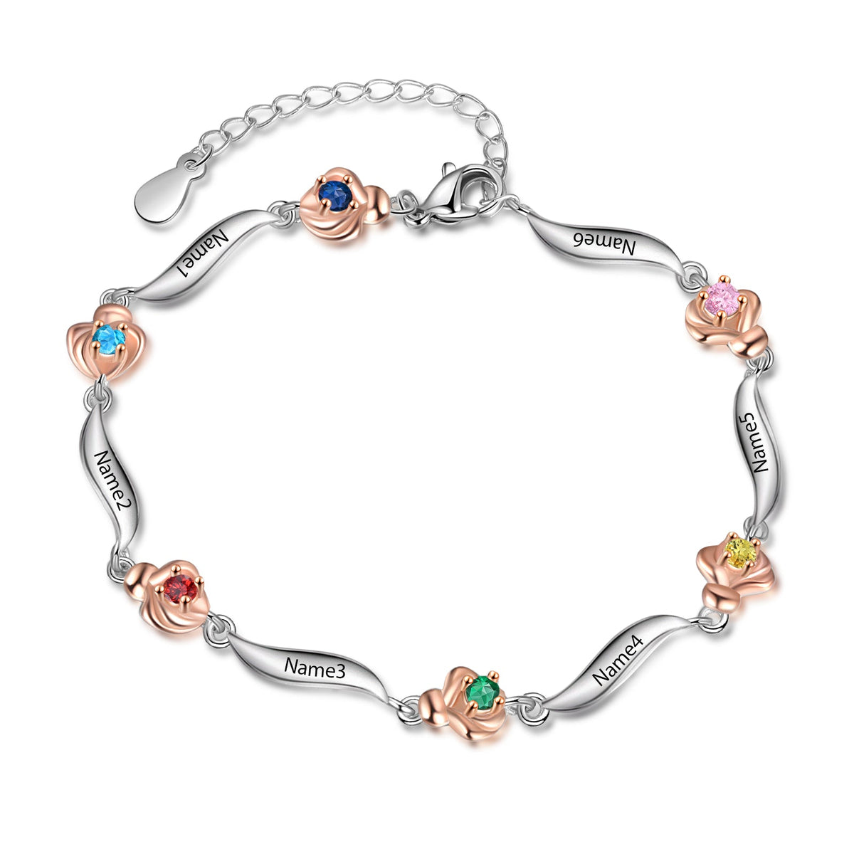 Rhodium Plated Rose Birthstone Bracelet