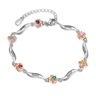 Rhodium Plated Rose Birthstone Bracelet