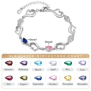 Rhodium Plated Heart Birthstone Bracelet
