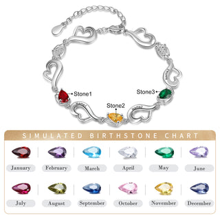 Rhodium Plated Heart Birthstone Bracelet