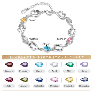 Rhodium Plated Heart Birthstone Bracelet