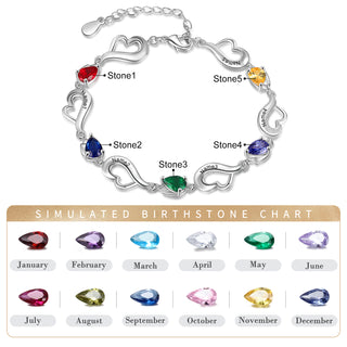 Rhodium Plated Heart Birthstone Bracelet